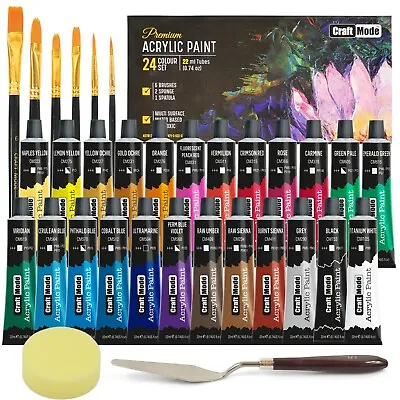 Acrylic Paint Set 24 22ml Perfect For Canvas Wood Ceramic Rock Fabric & Craf • £12.99