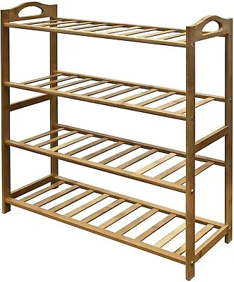 £46.99 • Buy 4 Tier Natural Wooden Bamboo Shoe Rack Organiser Stand Unit Storage Shelf