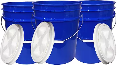 5 Gallon Food Grade Reflex Blue Buckets With Screw On Gasket Lids (Pack Of 3) • $53.17