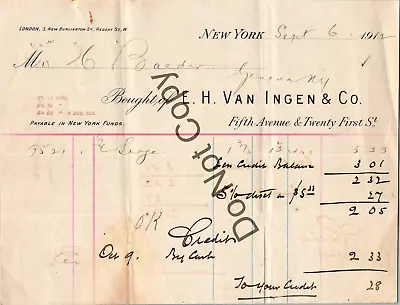 Vintage 1912 E H Van Ingen & Co Receipt Payable In New York Funds  NYC NY  AC52 • $15.99