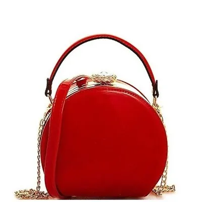 La Terre Fashion Peta Approved Vegan Handbag Red Changeable Strap Circle Round • $40.60