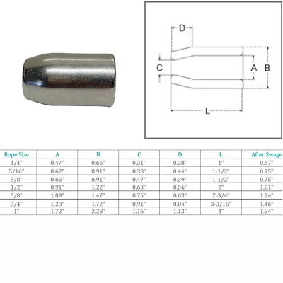 Marine Boat Stainless Steel T316 Flemish Sleeve Wire Rope Cable Swage Sleeve • $26.99