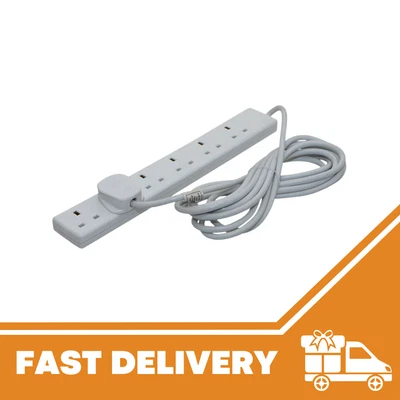 £9.99 • Buy 2 Metre 6 Way Extension Lead Mains 6 Gang Socket Cable Plug Power 13amp 240v, UK