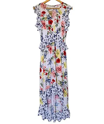 Target Womens Size 12 White Floral Ruffle V-Neck Garden Rose Maxi Dress BNWT New • $25