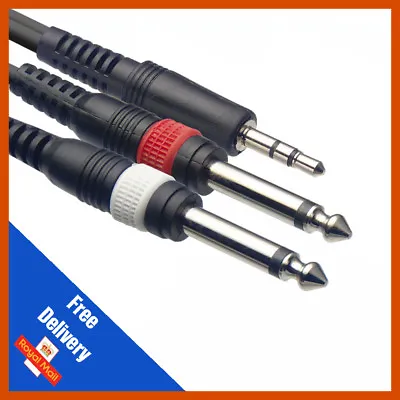 HIGH QUALITY 3.5mm Mini STEREO Jack To 2x 6.35mm 1/4  MONO Male Plugs Cable 1m • £4.99
