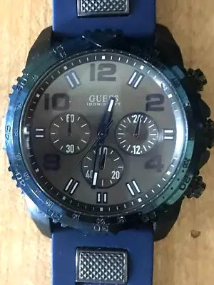 Guess Men's U0599g2 Silicone Sporty Multi-function Analog Quartz Blue Watch • $69.99