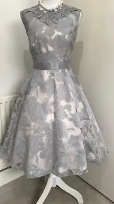 Gorgeous Coast Grey Silver Floral Burnout Fit Flare Occasion Midi Dress Size 14. • £65