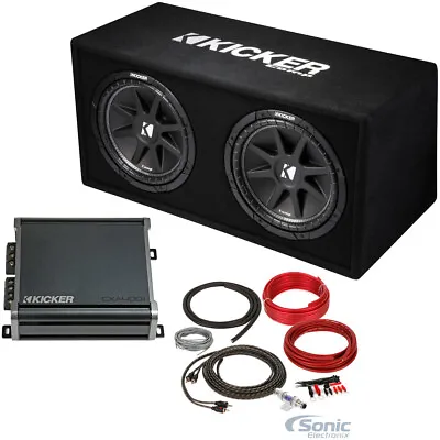 KICKER 43DC122 Dual 12  Subwoofers In Vented Sub Box Enclosure+Amplifier+Amp Kit • $472.53