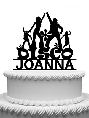 Personalised 70's Disco Dancers Gloss Acrylic Cake Topper Any Name • £8.99