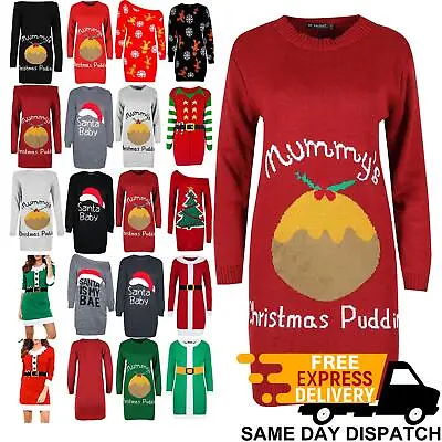 Womens Christmas Pudding Mummy's Maternity Ladies Baggy Oversized Knitted Dress • £15.19