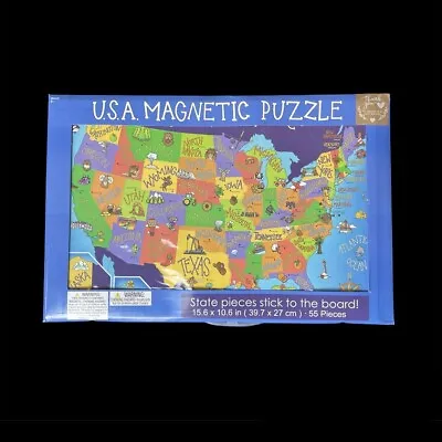 USA Magnetic Map 55 Piece Puzzle w/board 15.6  X 10.6  Animated Cartoon Colorful • $19.88