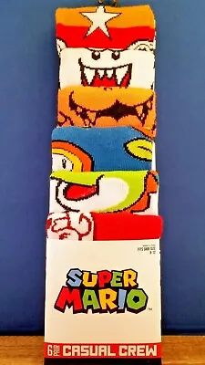 Super Mario Bros. Nintendo Video Game Yoshi Men 6 Pair Crew Socks Size 8-12 New • $16.99