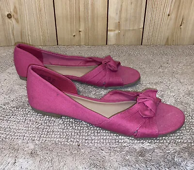 Fioni Size 7 Low Flat Shoes Fuchsia Fabric D'orsay Bow Slip • £16.38