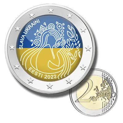 2 Euro Coloured Coin 2022 Estonia Slava Ukraini - Glory To Ukraine Color • $9.99