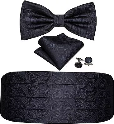 YOHOWA Men Cummerbund Bow Tie Set Silk Paisley Formal Pre-Tied Bowtie Pocket Squ • $49.14