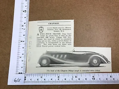 Chapron Deleage Coupé De Grand Luxe 1933 Magazine Cutting D.8 S.S. Chassis • $5.78