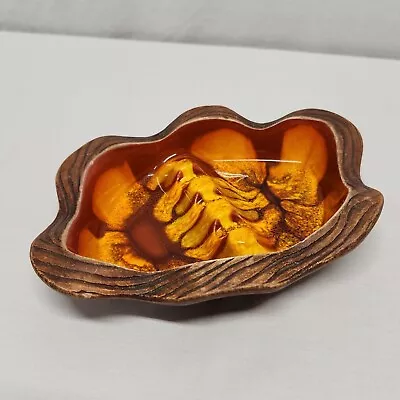 $56 • Buy California Pottery Vintage MCM Sequoia Ware Ashtray Faux Wood Orange Glazed 70s