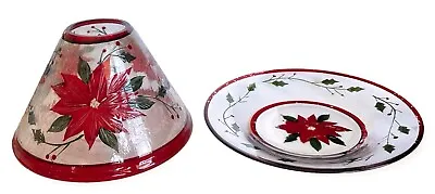 £29.69 • Buy YANKEE CANDLE Crackle Glass Christmas POINSETTIA Large Jar Shade & Plate Set