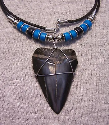 Shark Tooth Necklace 1 7/8  Mako Sharks Teeth Jaw Fossil Megalodon Dive Polished • $20