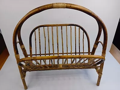 Cane Wicker Bent Bamboo Magazine Holder Rack MIDCENTURY VINTAGE RETRO Decorative • $49.95