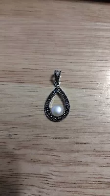 Sterling Silver Marcasite Pearl Pendant  • $20