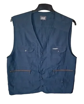 KAGEMUSHA Waistcoat Utility Vest Size 3L Blue Multi-pockets • £19.99