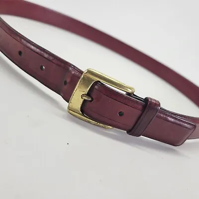 Lands End Leather Belt 38 Solid Brass Buckle Oxblood Red Vtg USA Distressed 506 • $20.66