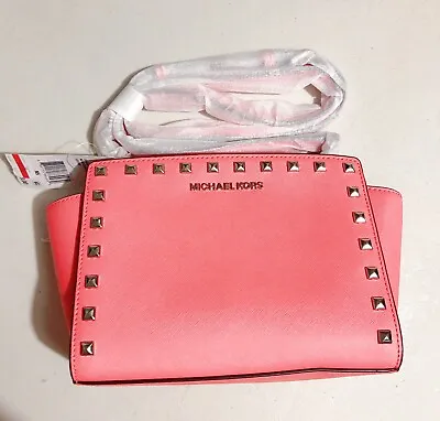 Michael Kors Selma Stud Medium  Messenger Crossbody Bag Coral • $129