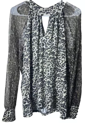 Fever Womens Long Sleeve Metallic Animal Print Blouse Size Large (L) • $17.97