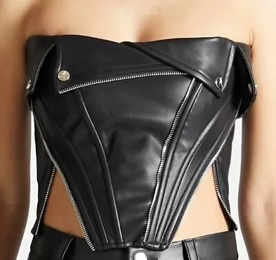 Maniere De Voir Biker Corset Sz 8 US Womans  Faux Leather (A) • $119.99