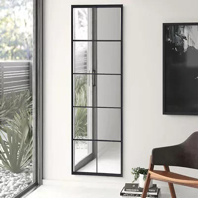 Large Window Style Mirror Wall Mounted Rectangle Metal Frame Paned Glass 150x60 • £89.95