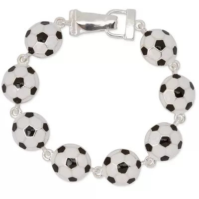 New SOCCER BALL Bracelet Magnetic Clasp Silver Tone & Enamel SPORTS 7.75  • $7