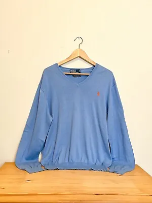 Polo Ralph Lauren Pima Cotton V Neck Sweater  LIGHGT BLUE SIZE L With Logo • $8.99