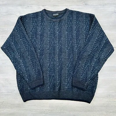VTG Jantzen Sweater Mens XL Blue Gray Diamond Knit Fuzzy Funky Ugly 90s • $15.99