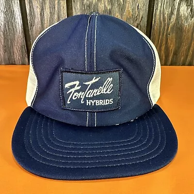 Vintage Fontanelle Hybrids Trucker Hat Snapback Cap Made In USA Patch Farm Blue • $10