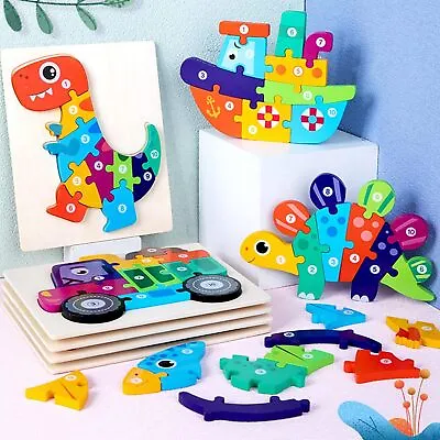 4 Pack Wooden Puzzles Animals Jigsaws Games Toys For Kids 2+ Year Old Toddler • £9.90