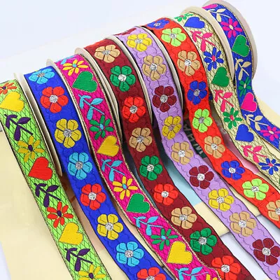 £2.19 • Buy Indian Bright Floral Leaf Embroidery Ethnic Ribbon Trim Sewing Craft Edging 