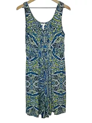 Soma Sleeveless Blue And Yellow Paisley Print Stretch Knit Dress Size Large • $28