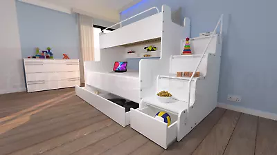 Modern Double Triple Bunk Bed High Sleeper Mid Sleeper Bed Cabin Bed Storage Bed • £739