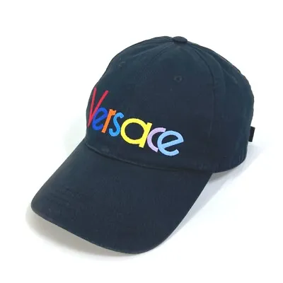 VERSACE Rainbow Logo Embroidery Baseball Hat Cap Cotton Black/Multicolore • $412.50