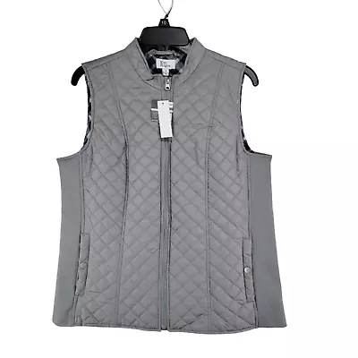 Kim Rogers Womens Gray Vest Quilted Snap Pockets Full Zip Size Small NWT • $34.19