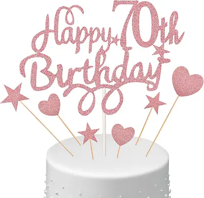Boao 70th Birthday Cake Topper Set Happy 70th Birthday Cake Topper With Heart • £5.64