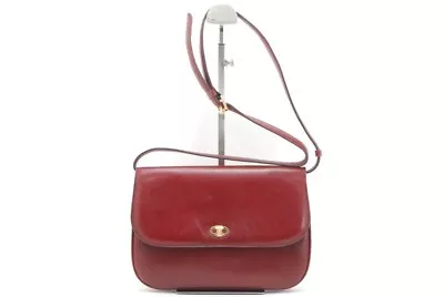 B*Vintage Celine Shoulder Bag Triomphe Carriage Leather  Bordeaux Auth Japan • $269