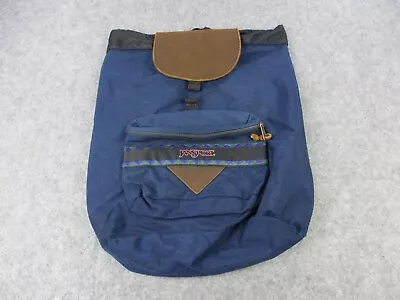 VINTAGE Jansport Backpack Mens Blue Aztec Southwestern Day Pack Leather Flap 90s • $44.95