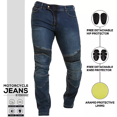 Mens Motorcycle Armored Jeans Aramid Lining Stretch Panel Motorbike Riding Pants • $56.71