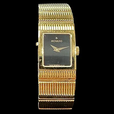 Movado Womens Wristwatch Gold Black Concerto 88 A1 1401 Sapphire Crystal • $125