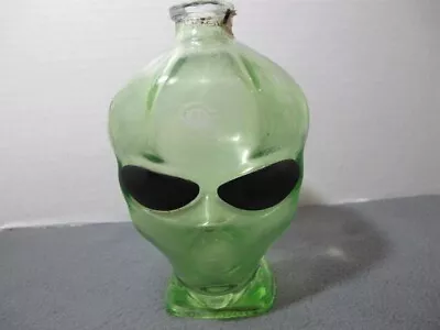 Outer Space Vodka Green Glass Alien Head Liquor Bottle W Extra Etchings 7  X 5  • $19.99