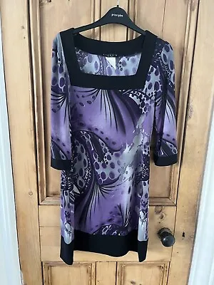 Womens Qvc Tiana B New York Purple & Black Patterned 60s Style Dress Size S • £10