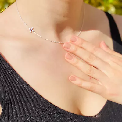 £20.99 • Buy Sideways Initial Necklace,Personalised Jewellery Gift,925 Sterling Silver !