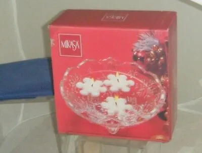 Mikasa Crystal SNOWFLAKE MEDLEY Footed Bowl Votive With 3 Floating Candles New • $20.46